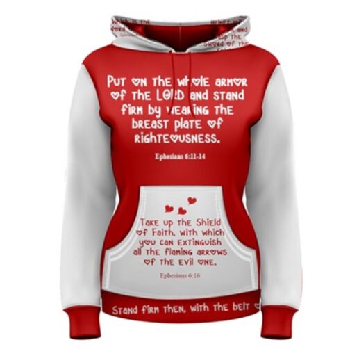 "Put on the Whole Armor" Women's Scripture Wear Clothing Wear Hoodie (Red)